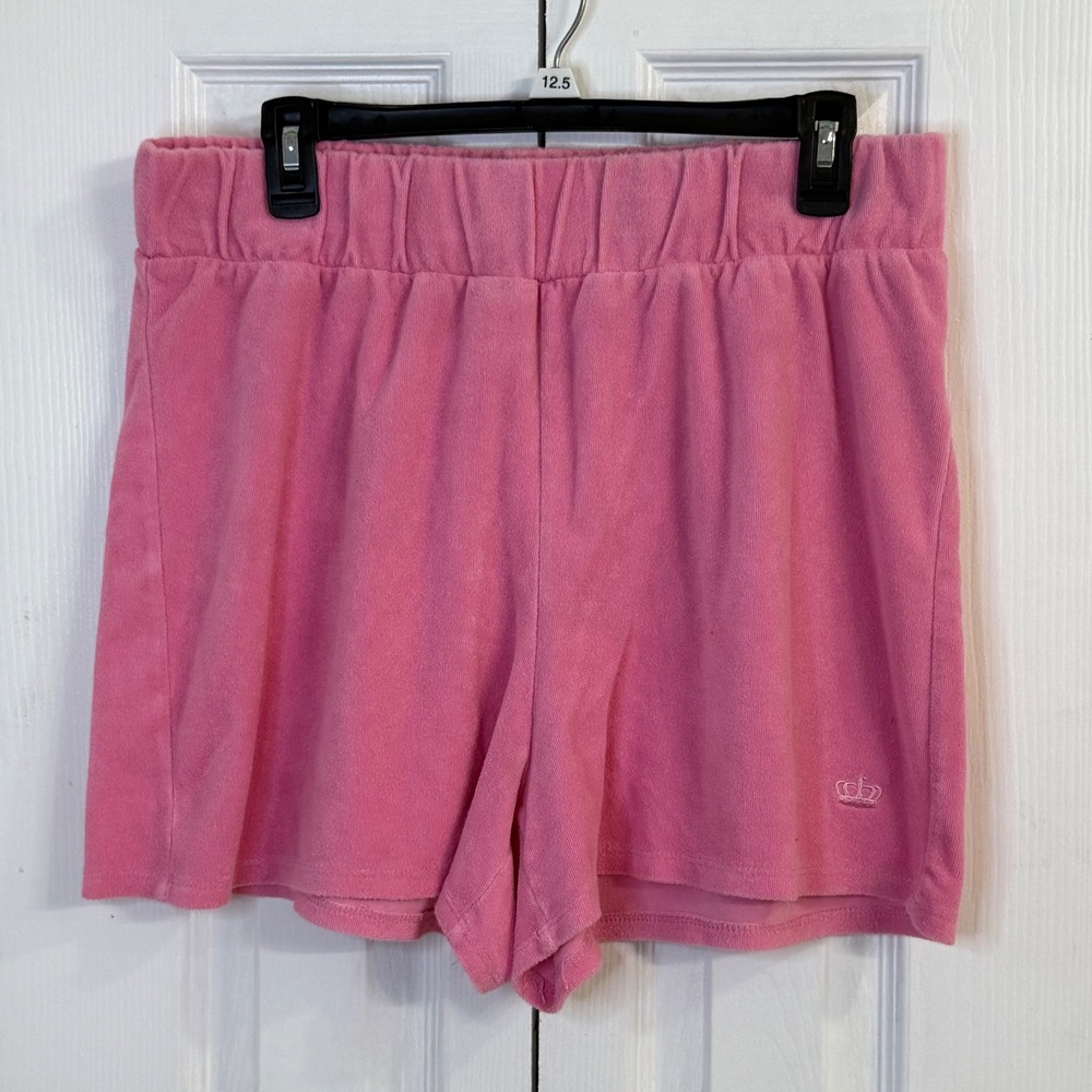 Juicy Couture Terry Cloth Lounge Shorts Pink Crown y2k Elastic Waist‎ XL pull on